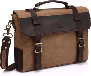 Messenger Bag for Men,Vintage Canvas Leather Canvas Laptop Satchel Shoulder Bag Business Briefcase