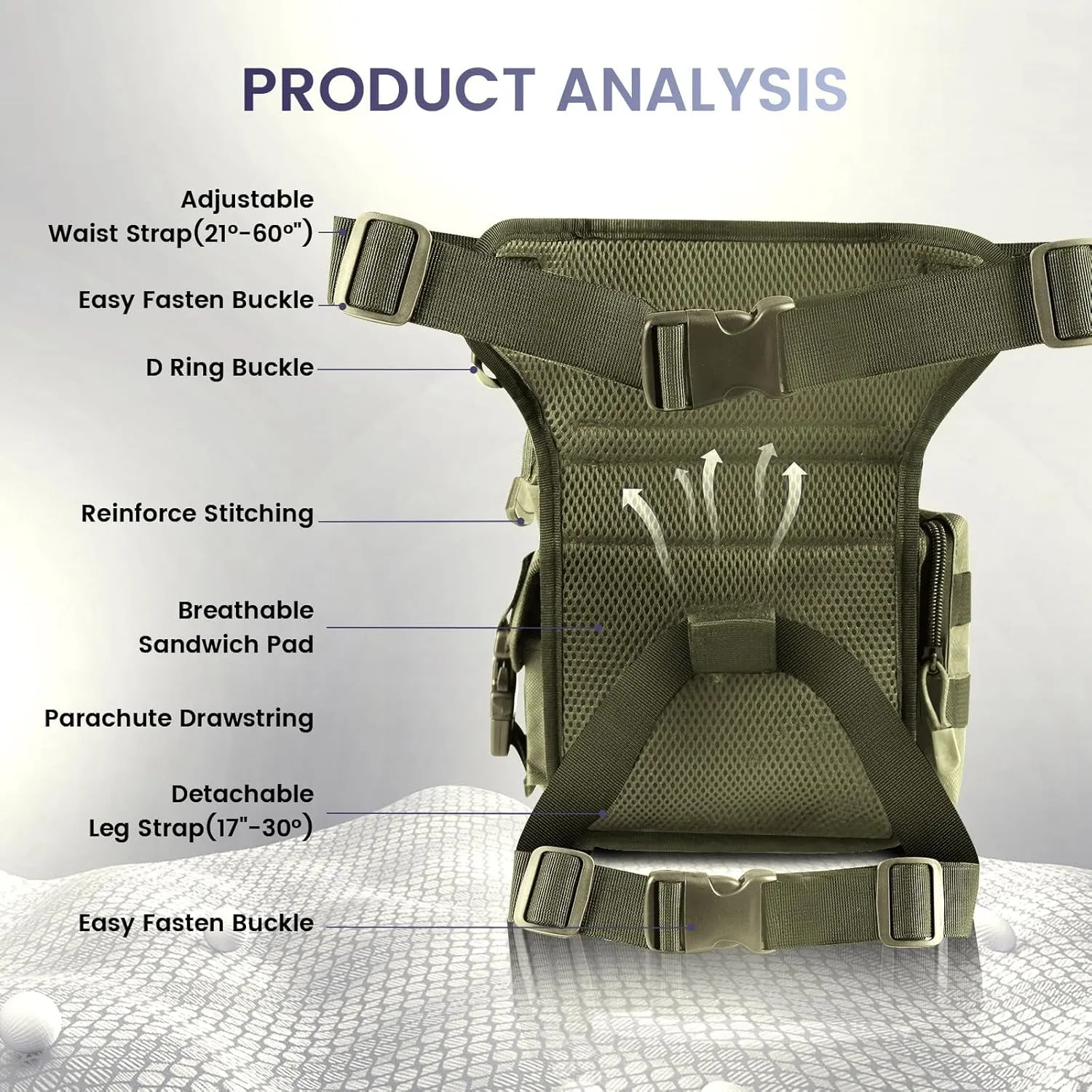 Metal Detecting Bag, Metal Detecting Waist Bag, Drop Leg Bag, Waterproof Metal Detector Tool Bag, for Outdoor Metal Detector Accessory (Green)