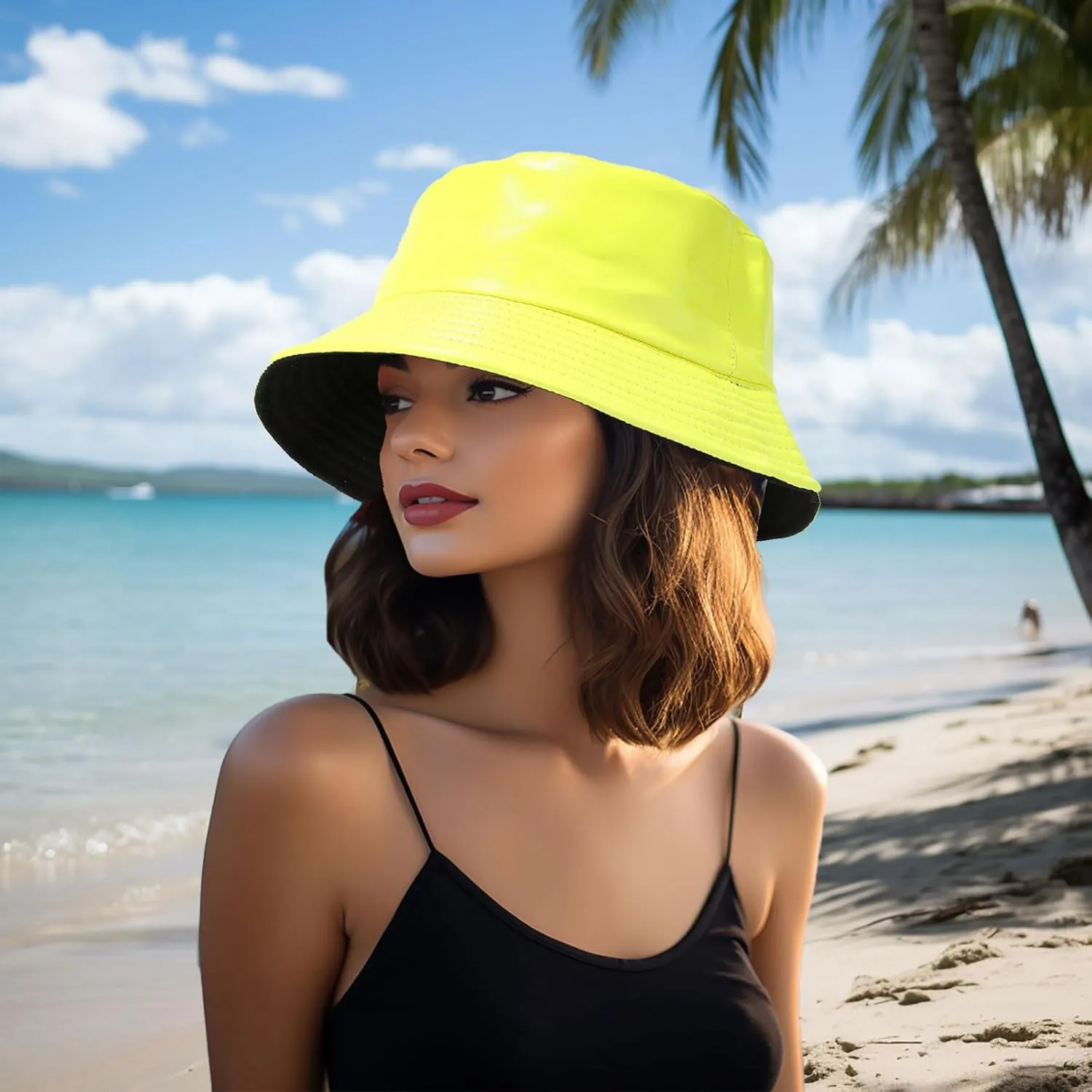 Metallic Bucket Hat Trendy Fisherman Hats Unisex Reversible Packable Sun Cap