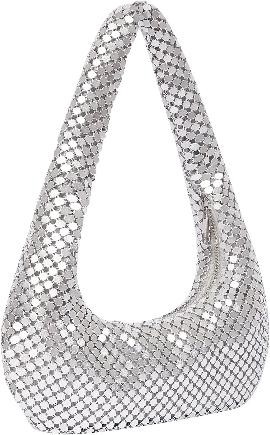 Metallic Shoulder Bags for Women Cute Hobo Handbag Small Purse Evening Bling Bag Sparkly Metal Mesh Evening Purses