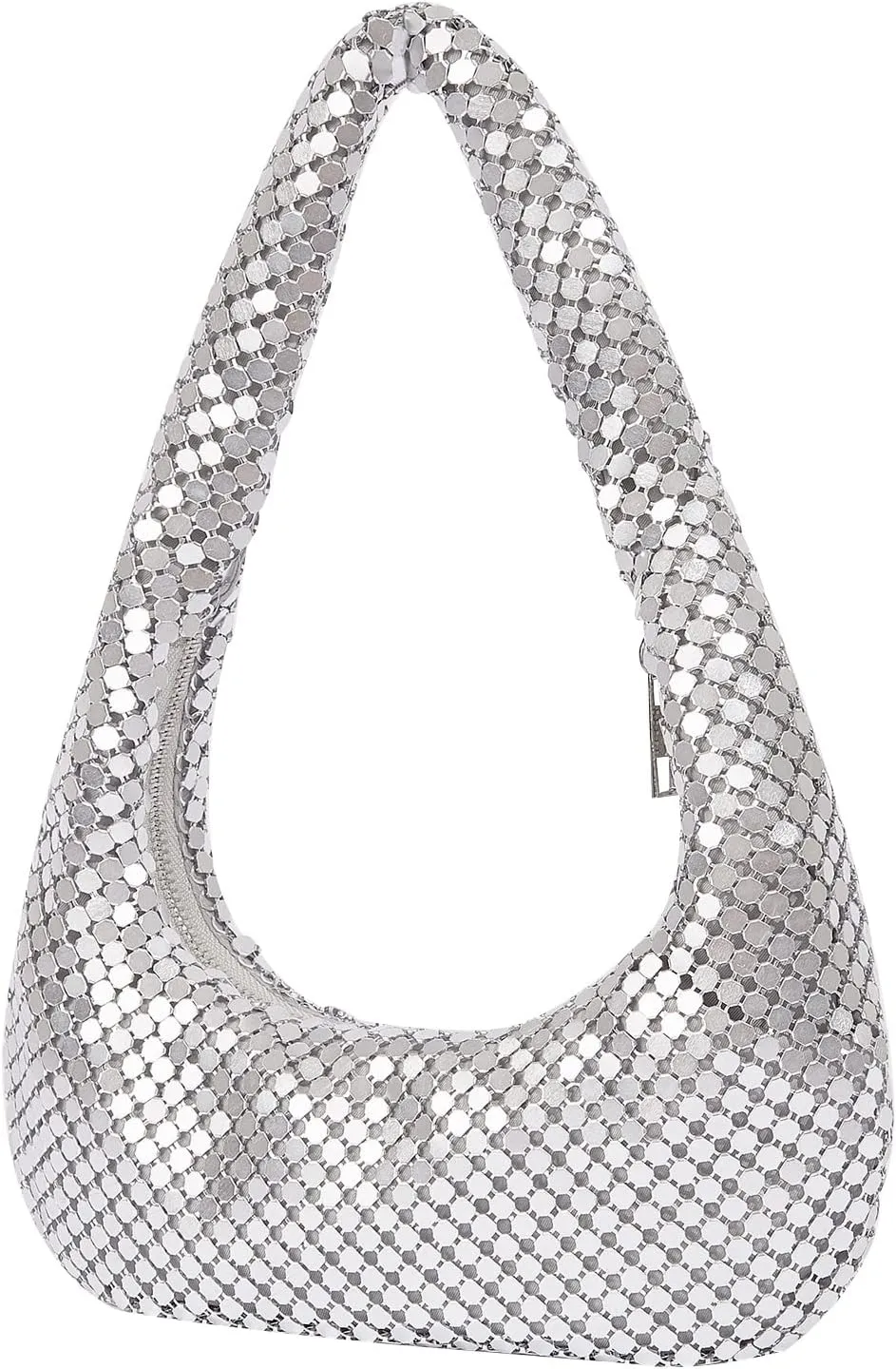 Metallic Shoulder Bags for Women Cute Hobo Handbag Small Purse Evening Bling Bag Sparkly Metal Mesh Evening Purses