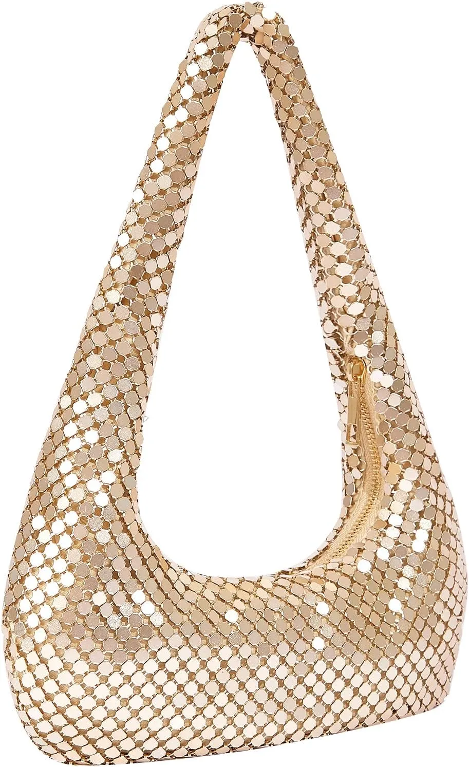 Metallic Shoulder Bags for Women Cute Hobo Handbag Small Purse Evening Bling Bag Sparkly Metal Mesh Evening Purses