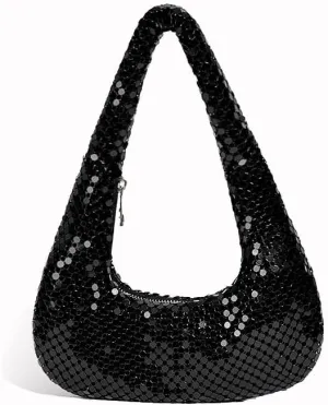 Metallic Shoulder Bags for Women Cute Hobo Handbag Small Purse Evening Bling Bag Sparkly Metal Mesh Evening Purses