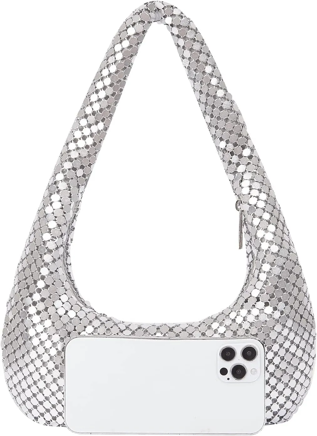 Metallic Shoulder Bags for Women Cute Hobo Handbag Small Purse Evening Bling Bag Sparkly Metal Mesh Evening Purses