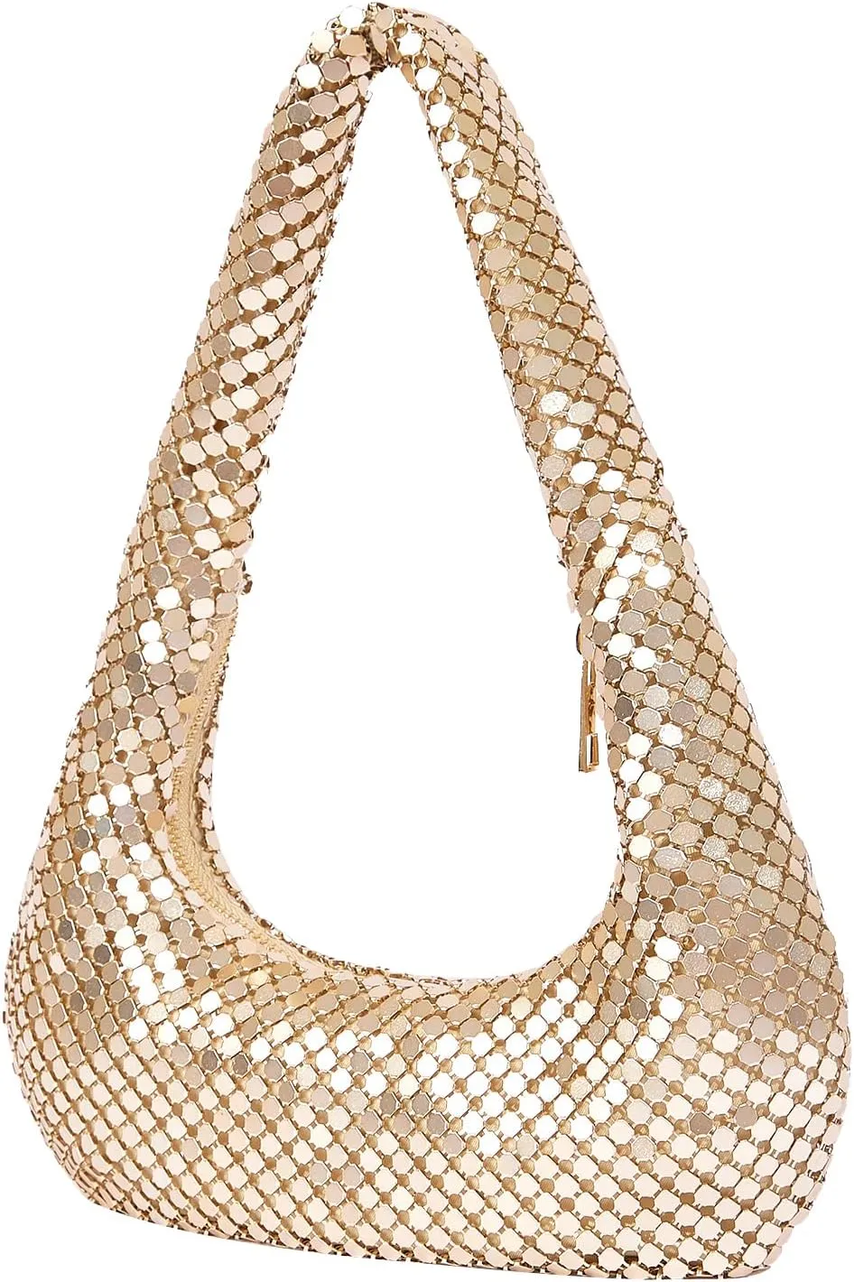 Metallic Shoulder Bags for Women Cute Hobo Handbag Small Purse Evening Bling Bag Sparkly Metal Mesh Evening Purses