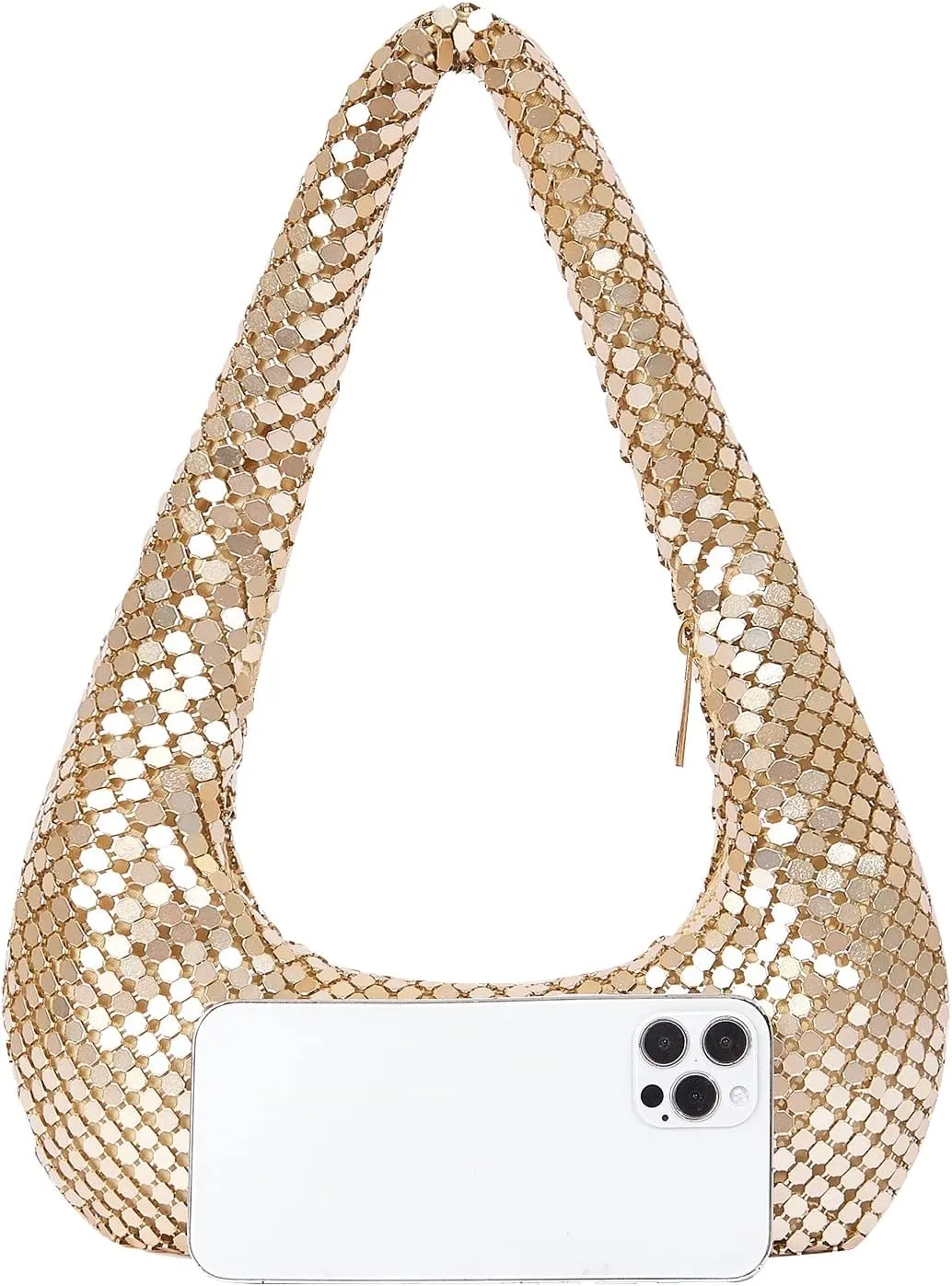 Metallic Shoulder Bags for Women Cute Hobo Handbag Small Purse Evening Bling Bag Sparkly Metal Mesh Evening Purses