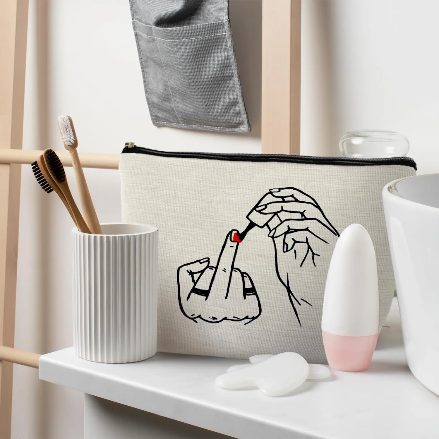Middle Finger Makeup Bag - Funny Feminist Gifts for Women, Motivational Girl Power Cosmetic Bag