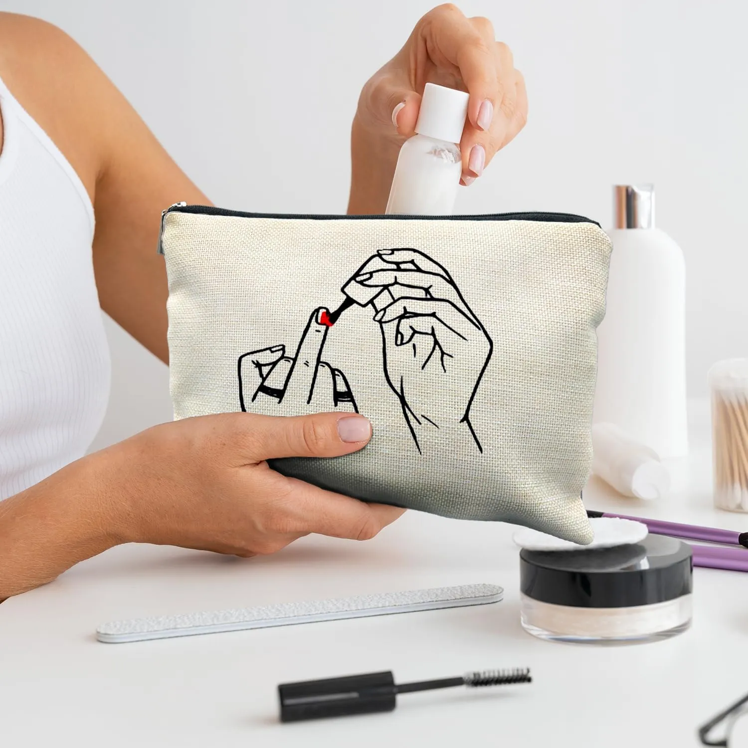 Middle Finger Makeup Bag - Funny Feminist Gifts for Women, Motivational Girl Power Cosmetic Bag