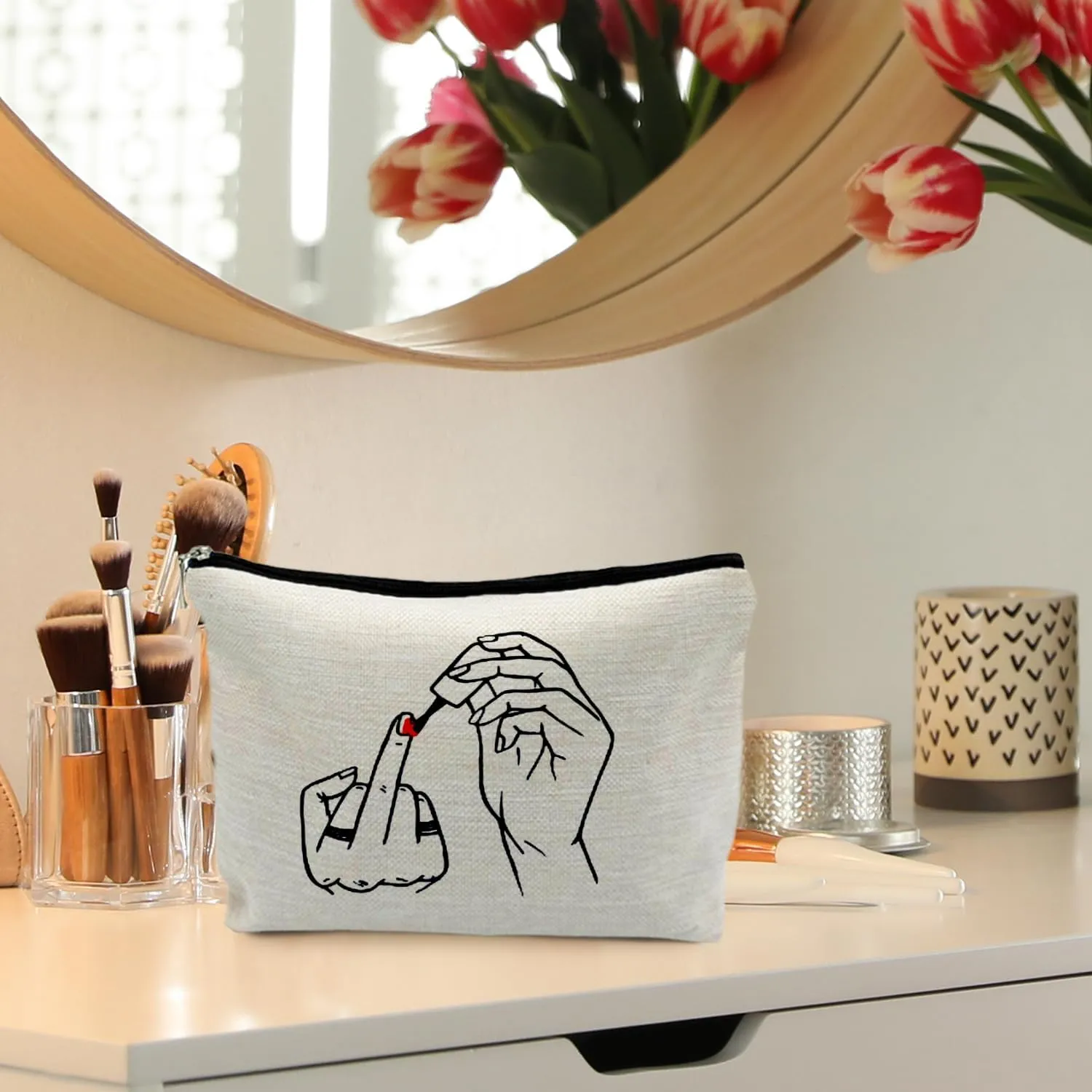 Middle Finger Makeup Bag - Funny Feminist Gifts for Women, Motivational Girl Power Cosmetic Bag