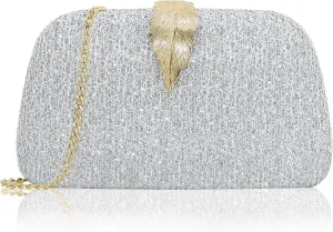 Milisente Clutch Purses For Women, Solid Suede Evening Clutch Bag Shoulder Bag With Metallic Leaves Clasp