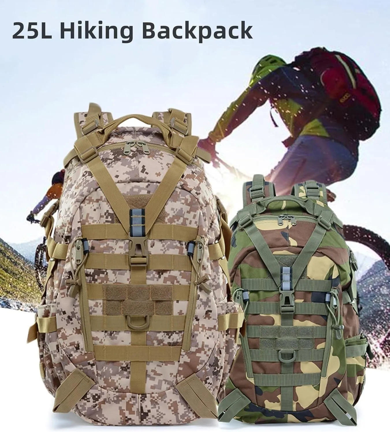 Military Tactical Backpack 25l for Men Hiking Camping Backpack with Luminous Strip Outdoor Hunting Daypack(D)