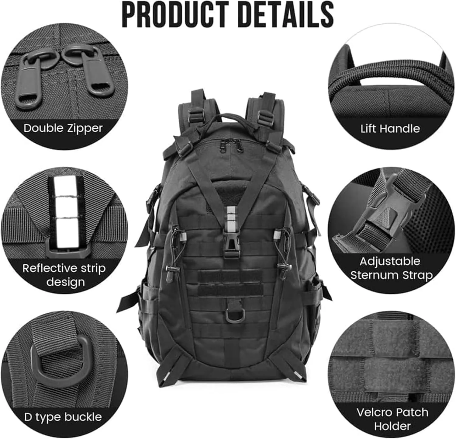 Military Tactical Backpack 25l for Men Hiking Camping Backpack with Luminous Strip Outdoor Hunting Daypack(D)