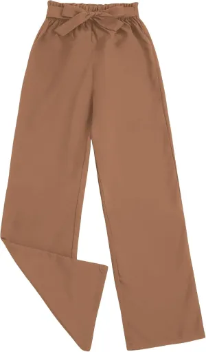 Milumia Girl's Cute High Waist Flowy Wide Leg Dress Pants Palazzo Pants