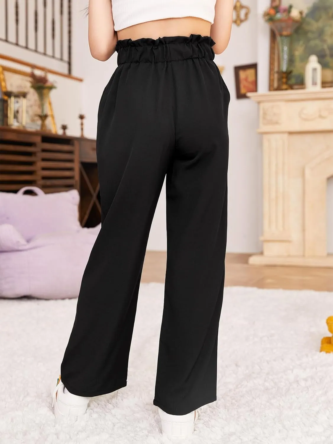 Milumia Girl's Cute High Waist Flowy Wide Leg Dress Pants Palazzo Pants