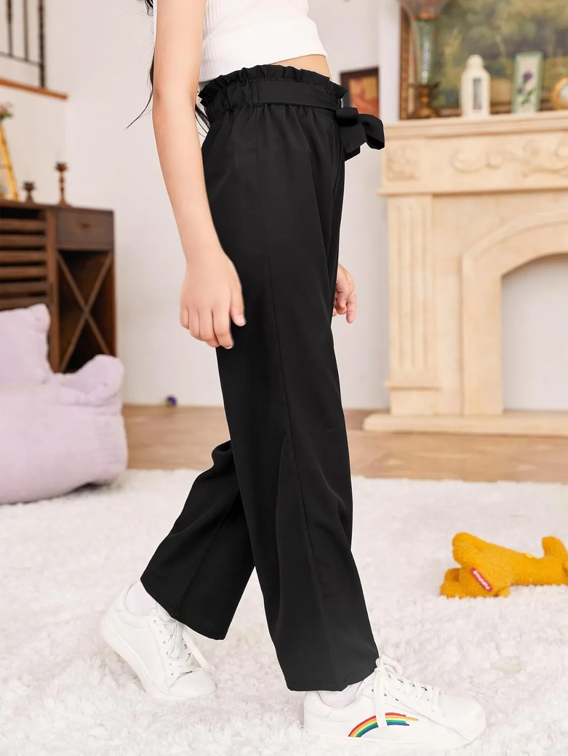 Milumia Girl's Cute High Waist Flowy Wide Leg Dress Pants Palazzo Pants