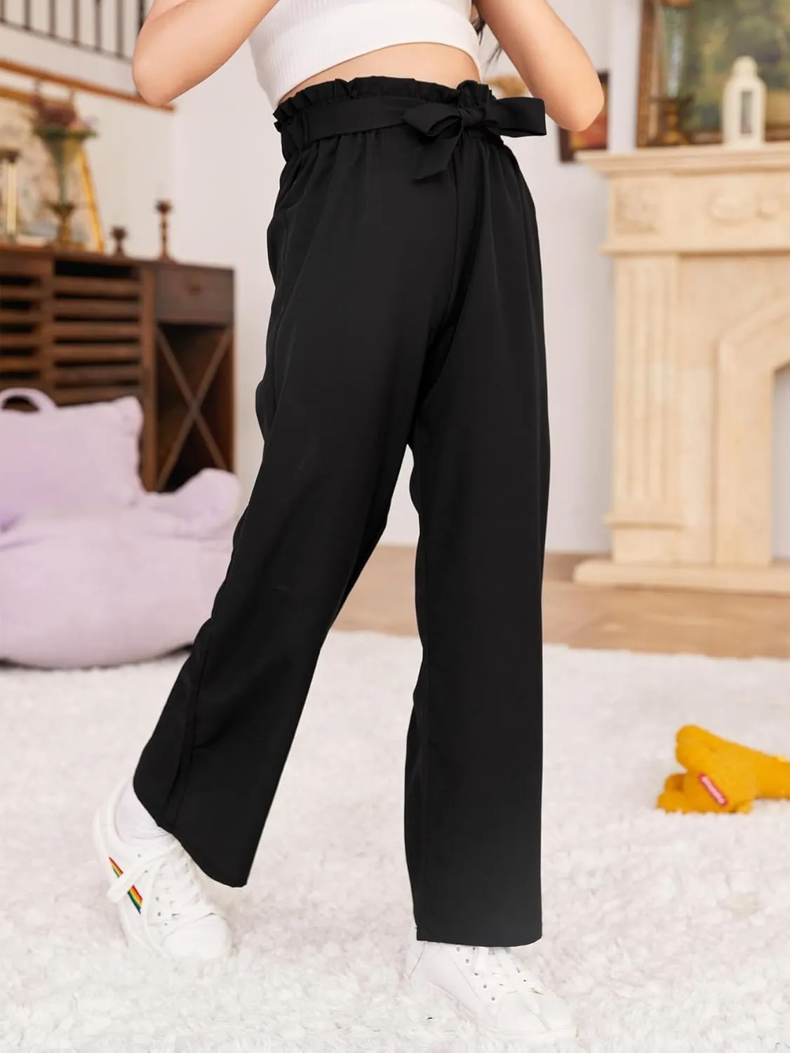 Milumia Girl's Cute High Waist Flowy Wide Leg Dress Pants Palazzo Pants