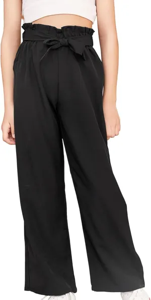 Milumia Girl's Cute High Waist Flowy Wide Leg Dress Pants Palazzo Pants