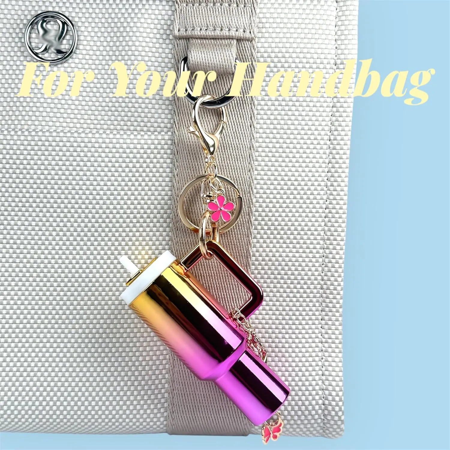 Mini Tumbler Keychain Accessories for Stanley Cup, 2 Way Cute Charms Chapstick Lip Balm Holder for Women Purse Handbag