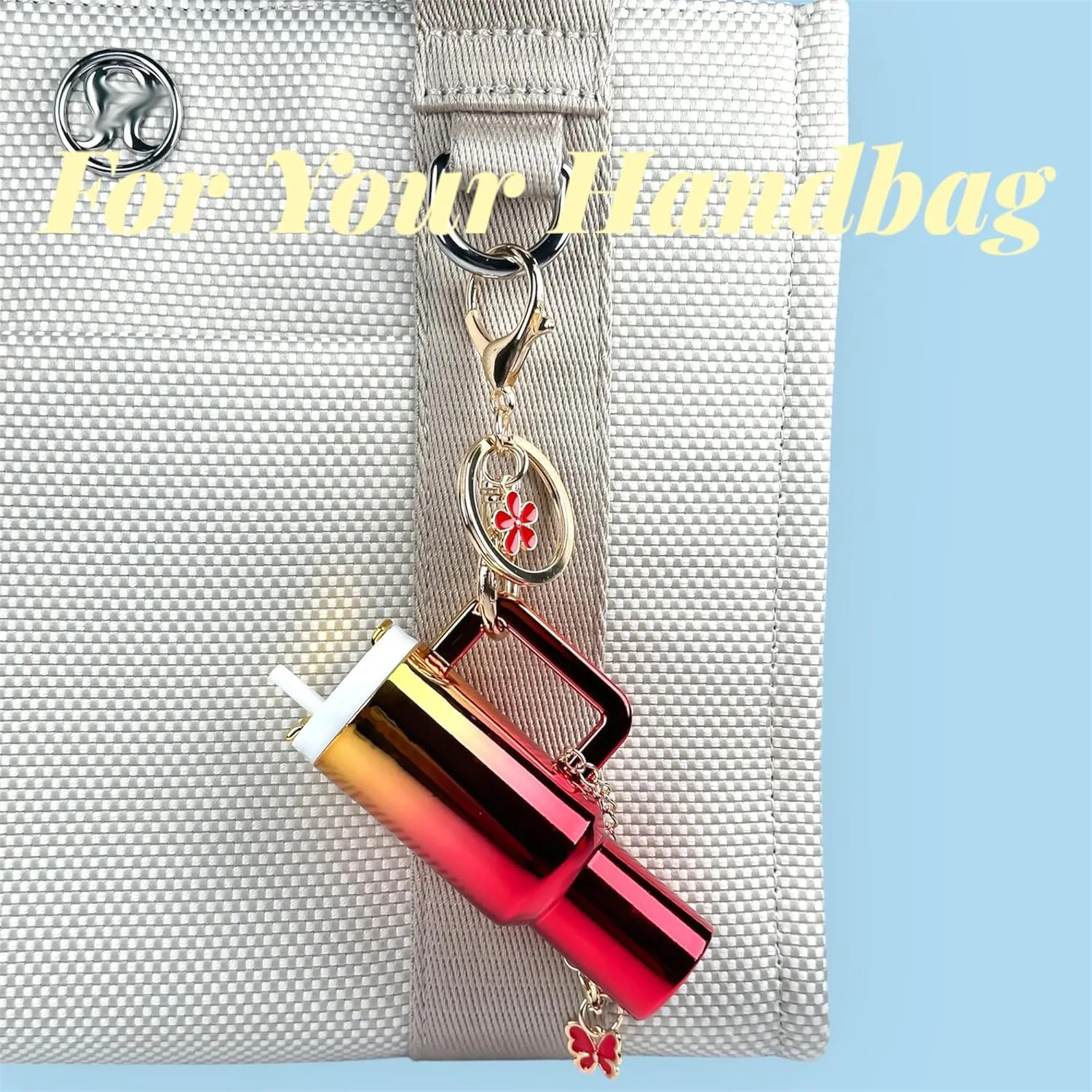 Mini Tumbler Keychain Accessories for Stanley Cup, 2 Way Cute Charms Chapstick Lip Balm Holder for Women Purse Handbag