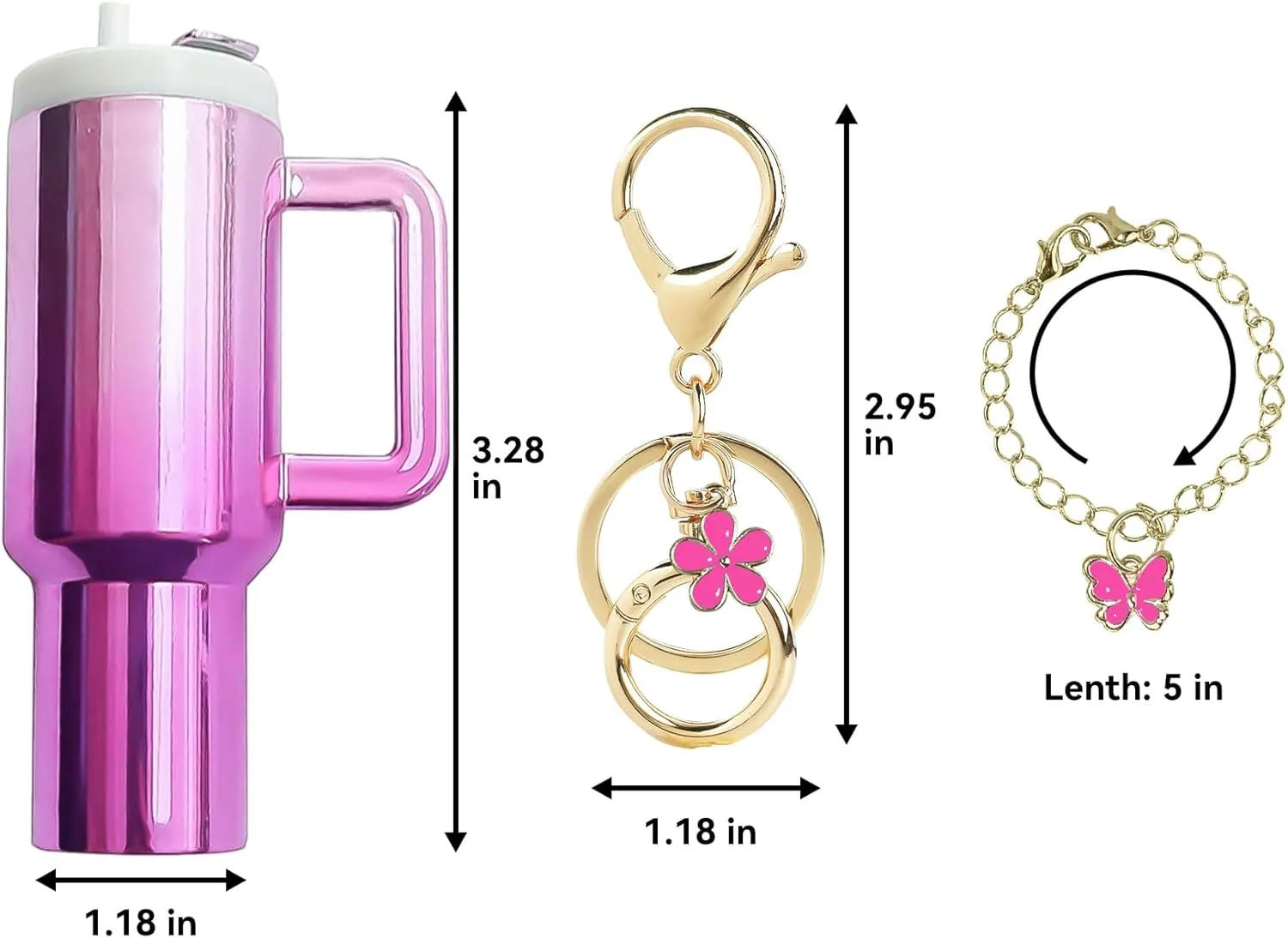Mini Tumbler Keychain Accessories for Stanley Cup, 2 Way Cute Charms Chapstick Lip Balm Holder for Women Purse Handbag