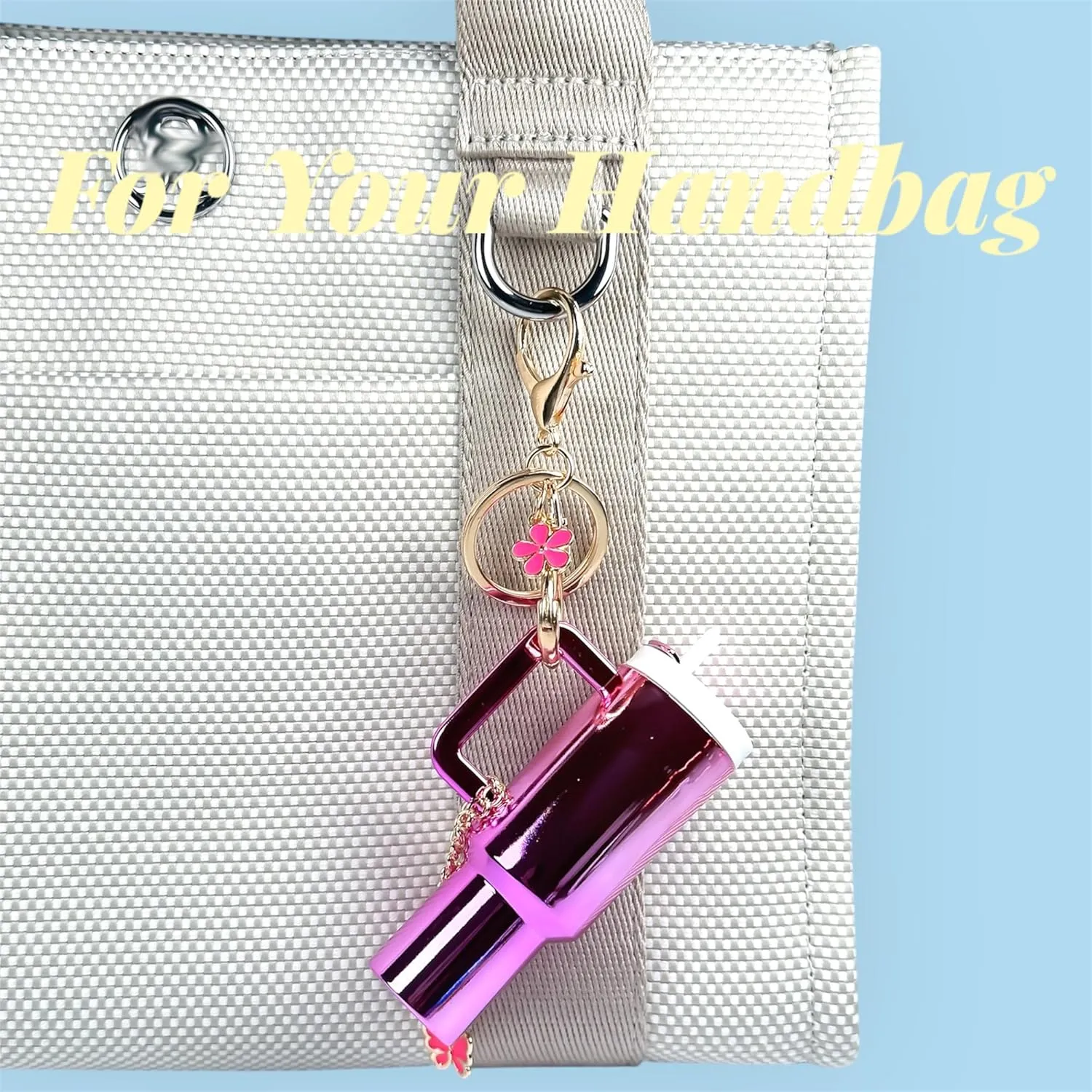 Mini Tumbler Keychain Accessories for Stanley Cup, 2 Way Cute Charms Chapstick Lip Balm Holder for Women Purse Handbag