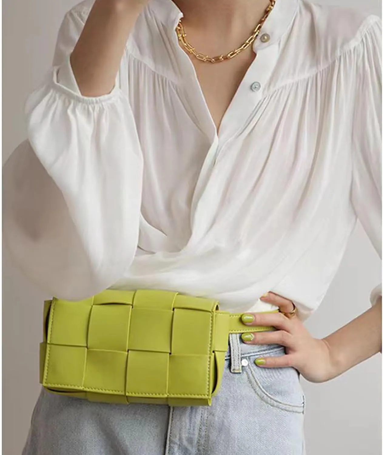 Mini Woven Purse Crossbody, Waist Pack Belt Bag with Adjustable Belt, Fanny Packs Purse Shoulder Handbags (Light green)
