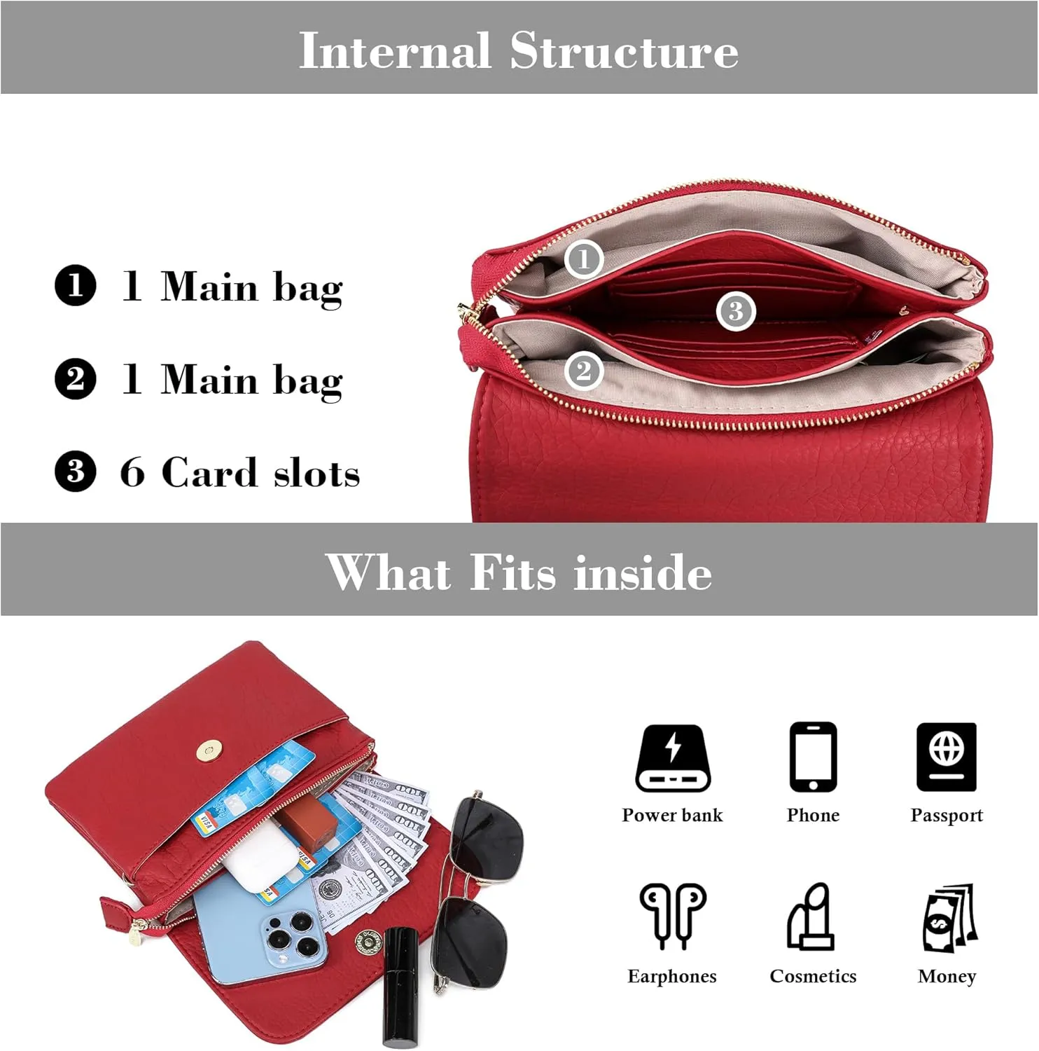MINICAT Roomy Pockets Small Crossbody Bags Cell Phone Sling Bag Wallet Purses for Women