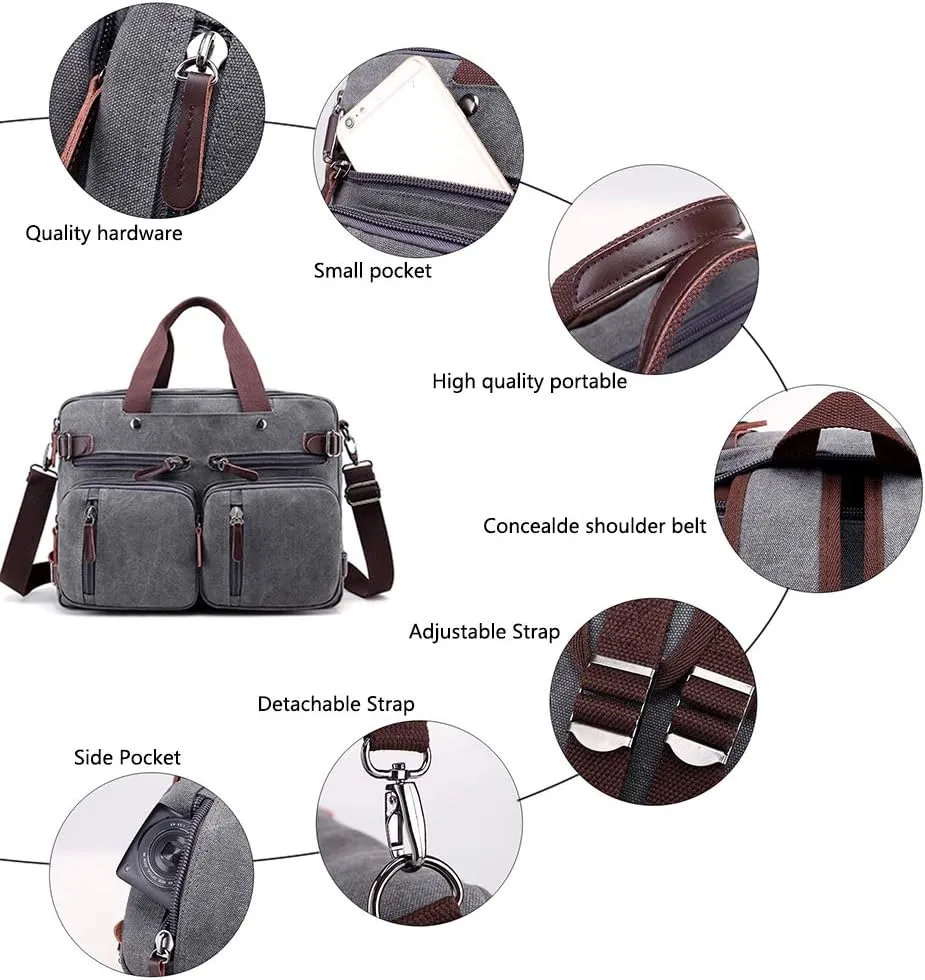 MINTEGRA Canvas Laptop Bag for Men Vintage Convertible Messenger Bag Fits 15.6 Inch Laptop