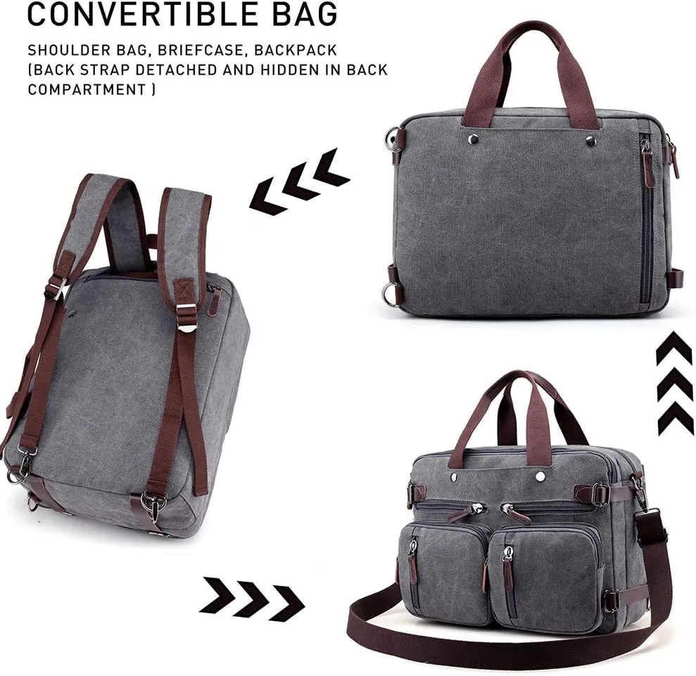 MINTEGRA Canvas Laptop Bag for Men Vintage Convertible Messenger Bag Fits 15.6 Inch Laptop