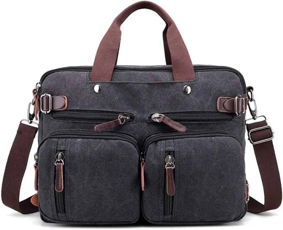 MINTEGRA Canvas Laptop Bag for Men Vintage Convertible Messenger Bag Fits 15.6 Inch Laptop
