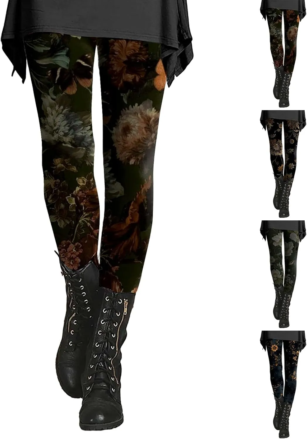 Miyaomn Stylish Boho High Waisted Leggings for Women Soft Opaque Seamless Yoga Pants Floral Printed Cycling Workout Trousers