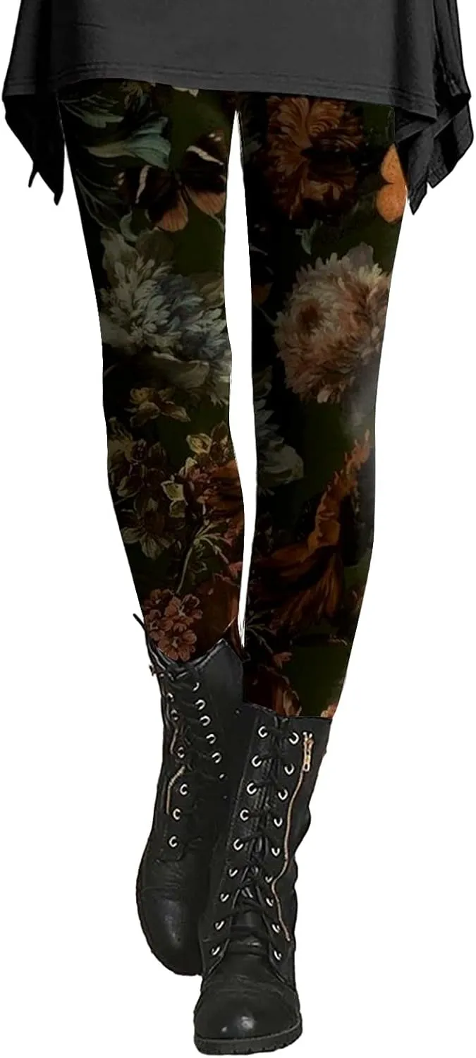 Miyaomn Stylish Boho High Waisted Leggings for Women Soft Opaque Seamless Yoga Pants Floral Printed Cycling Workout Trousers