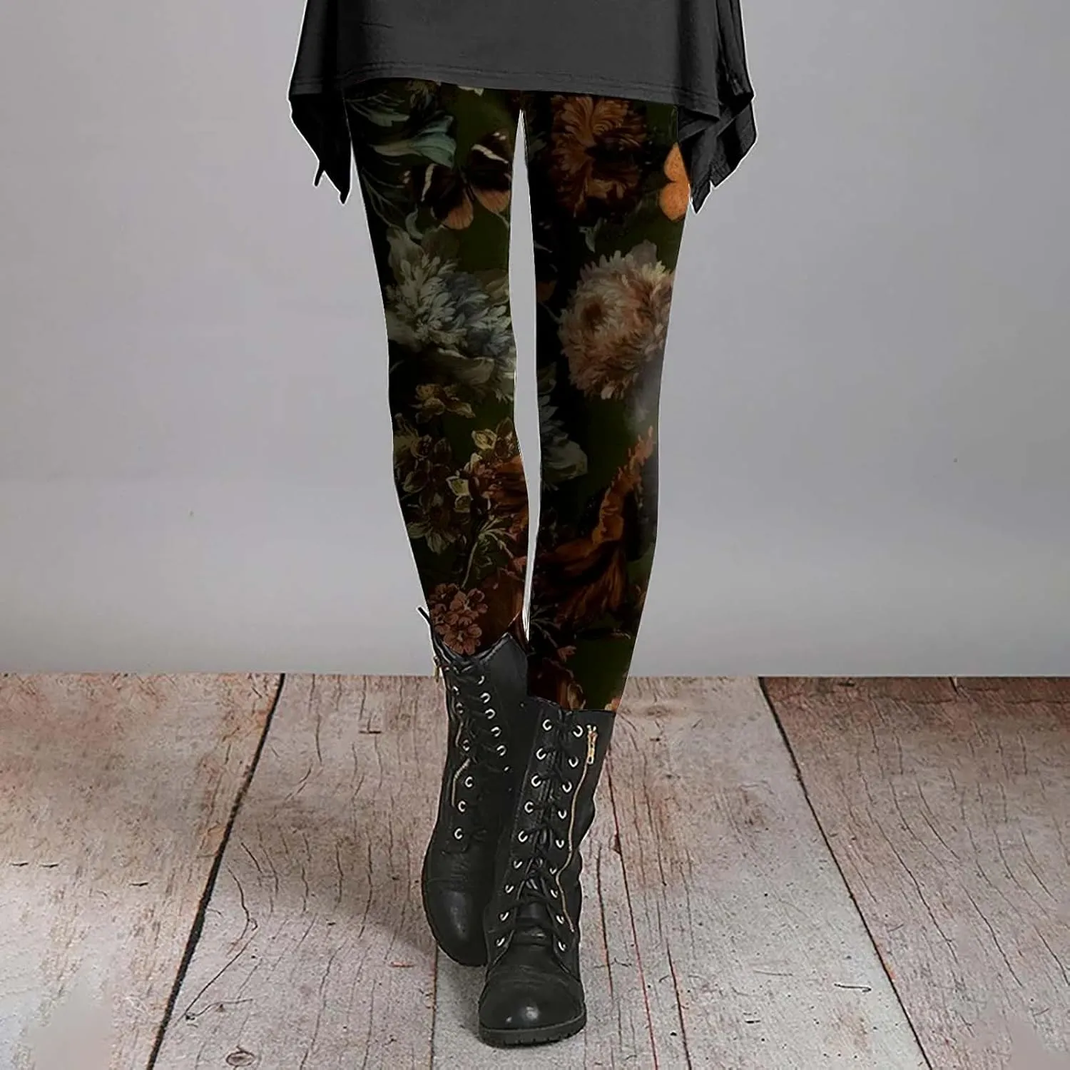 Miyaomn Stylish Boho High Waisted Leggings for Women Soft Opaque Seamless Yoga Pants Floral Printed Cycling Workout Trousers