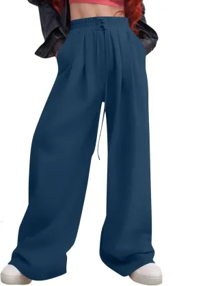 Miyaomn Wide Leg Sweatpants for Women 2024 Trendy High Waist Drawstring Baggy Lounge Pants Y2K Fashion Streetwear with Pocket