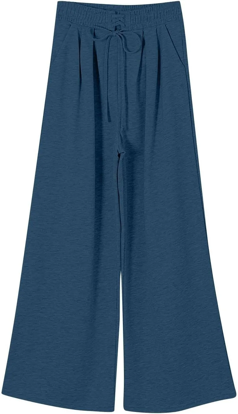 Miyaomn Wide Leg Sweatpants for Women 2024 Trendy High Waist Drawstring Baggy Lounge Pants Y2K Fashion Streetwear with Pocket