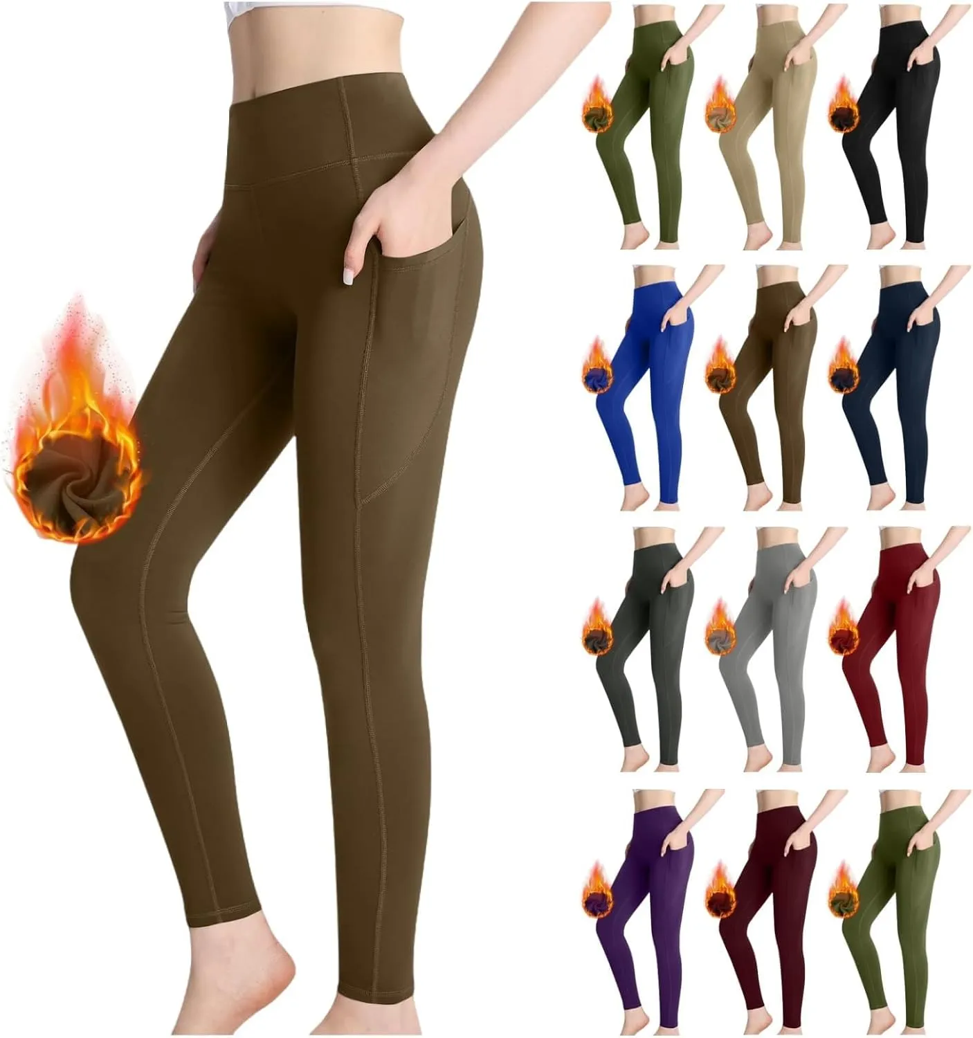 Miyaomn Women's Fleece Lined Yoga Leggings Tummy Control High Waisted Gym Pants Winter Thermal Warm Active Tights with Pocket