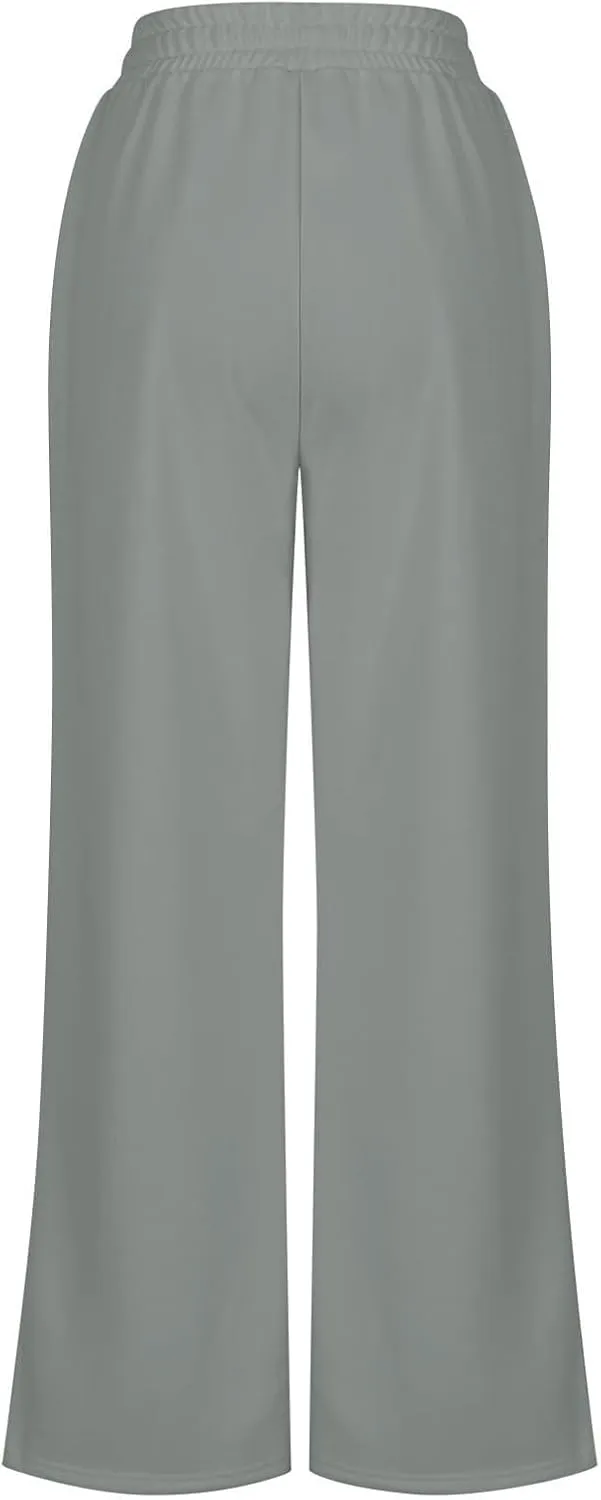 Miyaomn Womens Wide Leg Athletic Sweatpants Elastic High Waisted Baggy Jogger Pants Casual Solid Lounge Trousers with Pockets