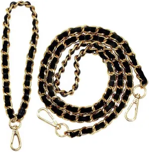 Model Worker 47" Leather Iron CrossBody Chain Strap With 8" Leather Iron Chain Wrist Strap - Handbag Chains Purse Straps