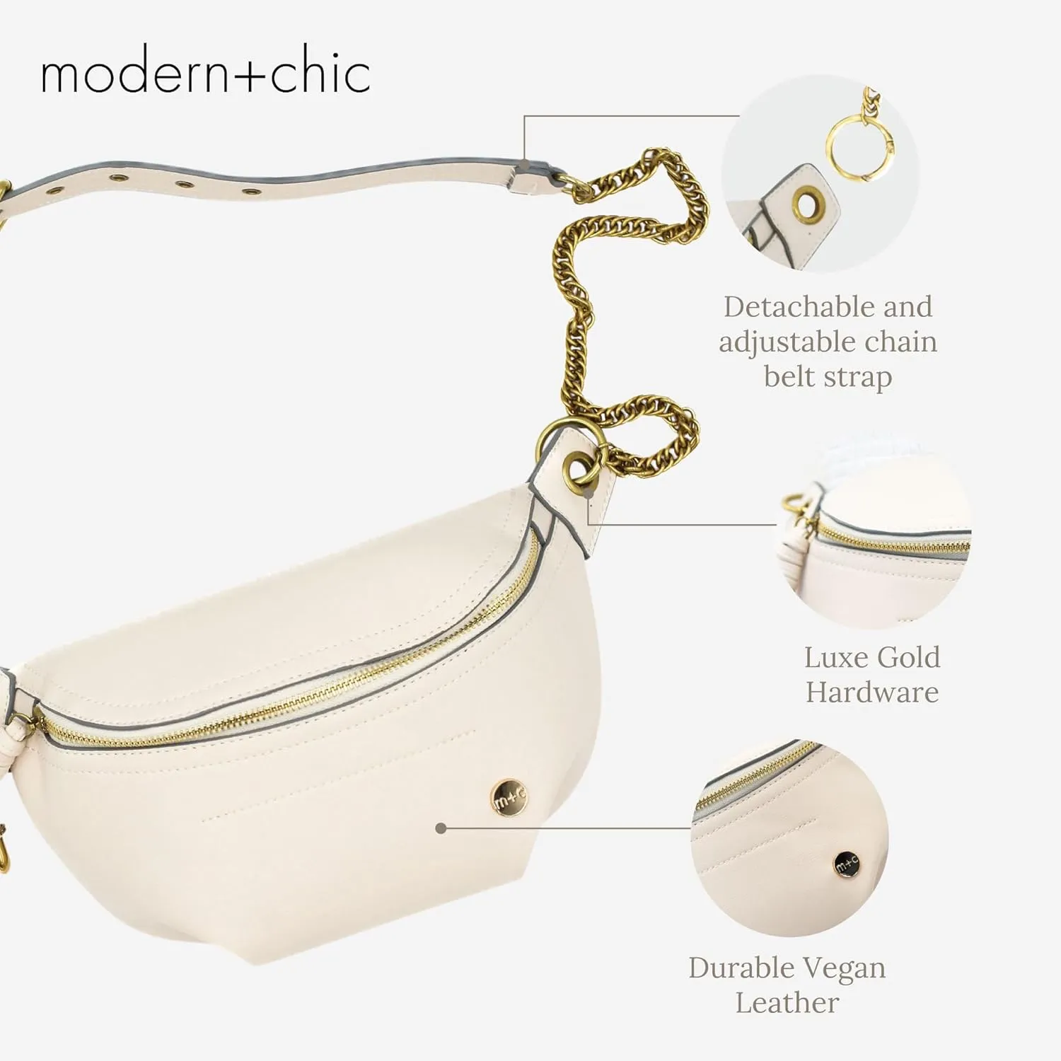 Modern Chic Belt Bag for Women - Catherine Vegan Leather Belt Bag, Crossbody Bag with Chain Strap and Interior Pocket