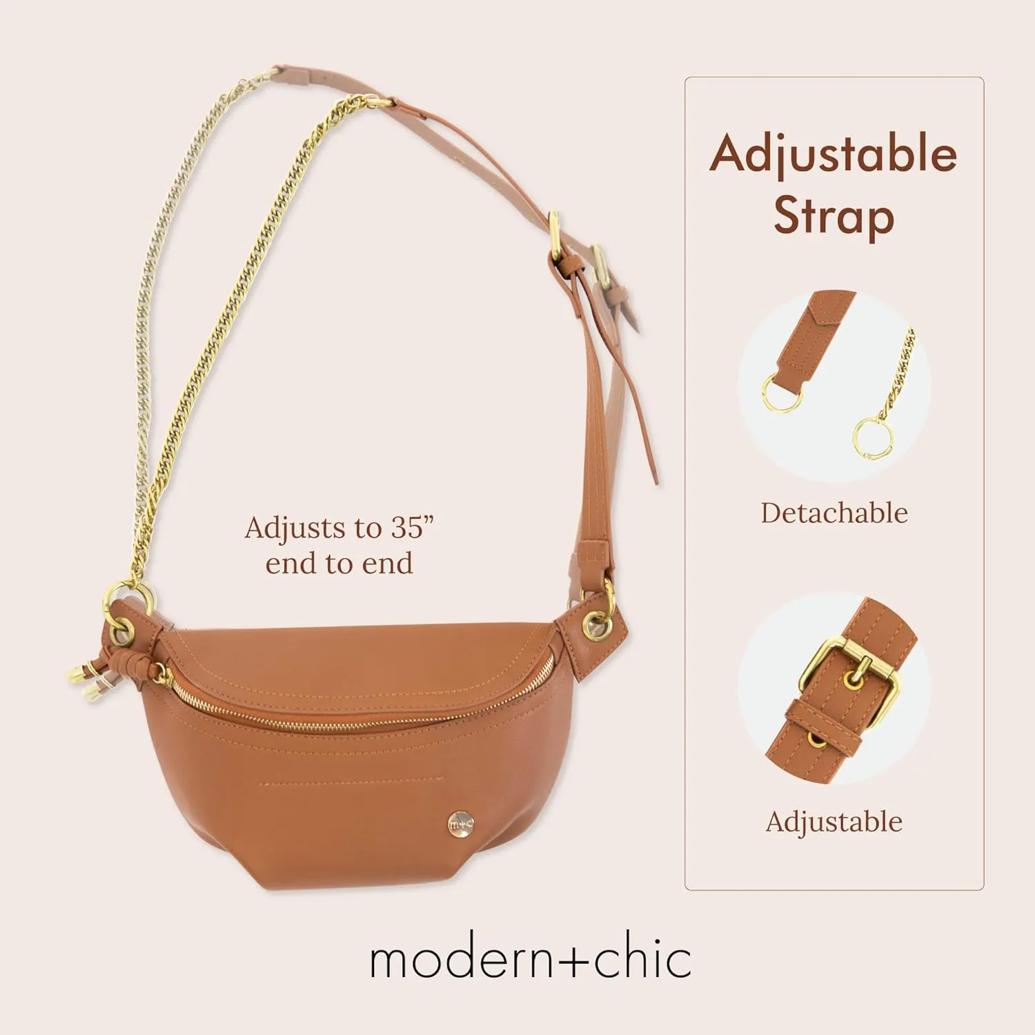 Modern Chic Belt Bag for Women - Catherine Vegan Leather Belt Bag, Crossbody Bag with Chain Strap and Interior Pocket