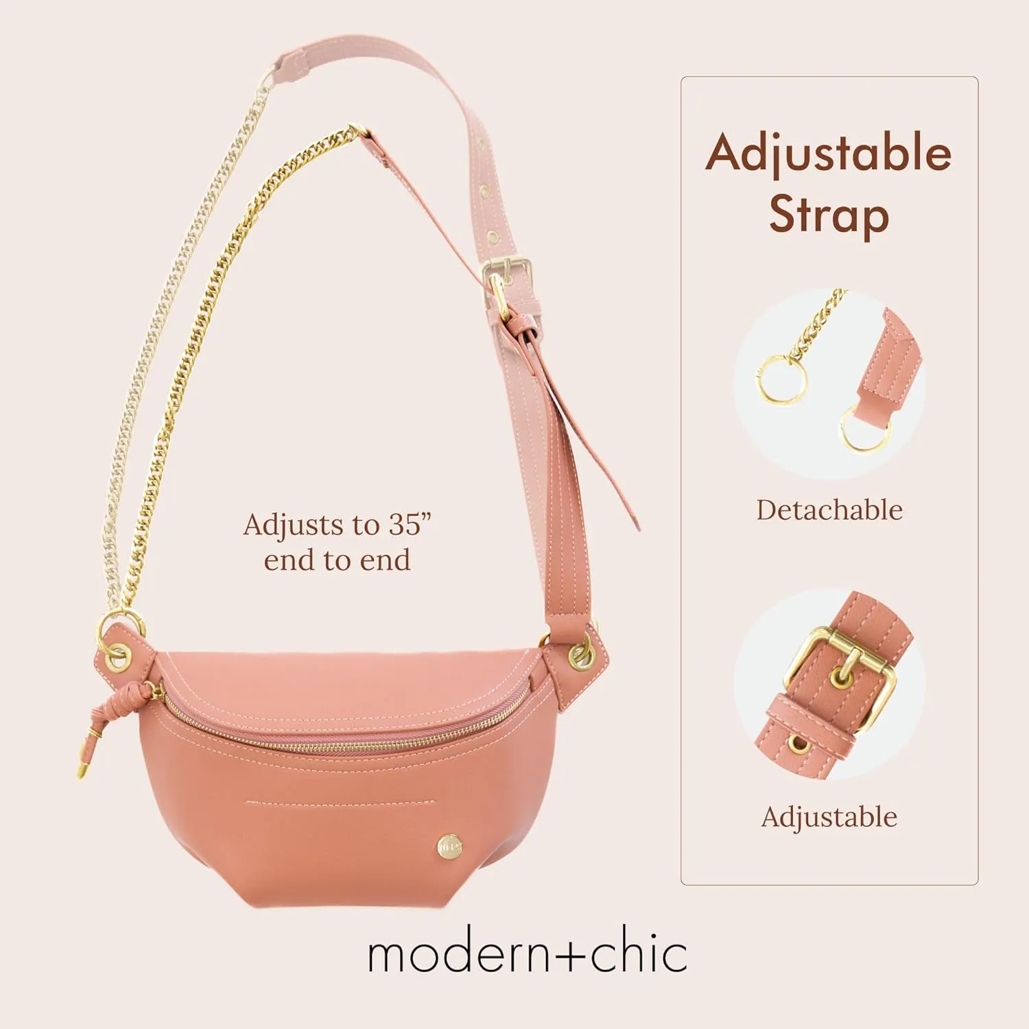 Modern Chic Belt Bag for Women - Catherine Vegan Leather Belt Bag, Crossbody Bag with Chain Strap and Interior Pocket