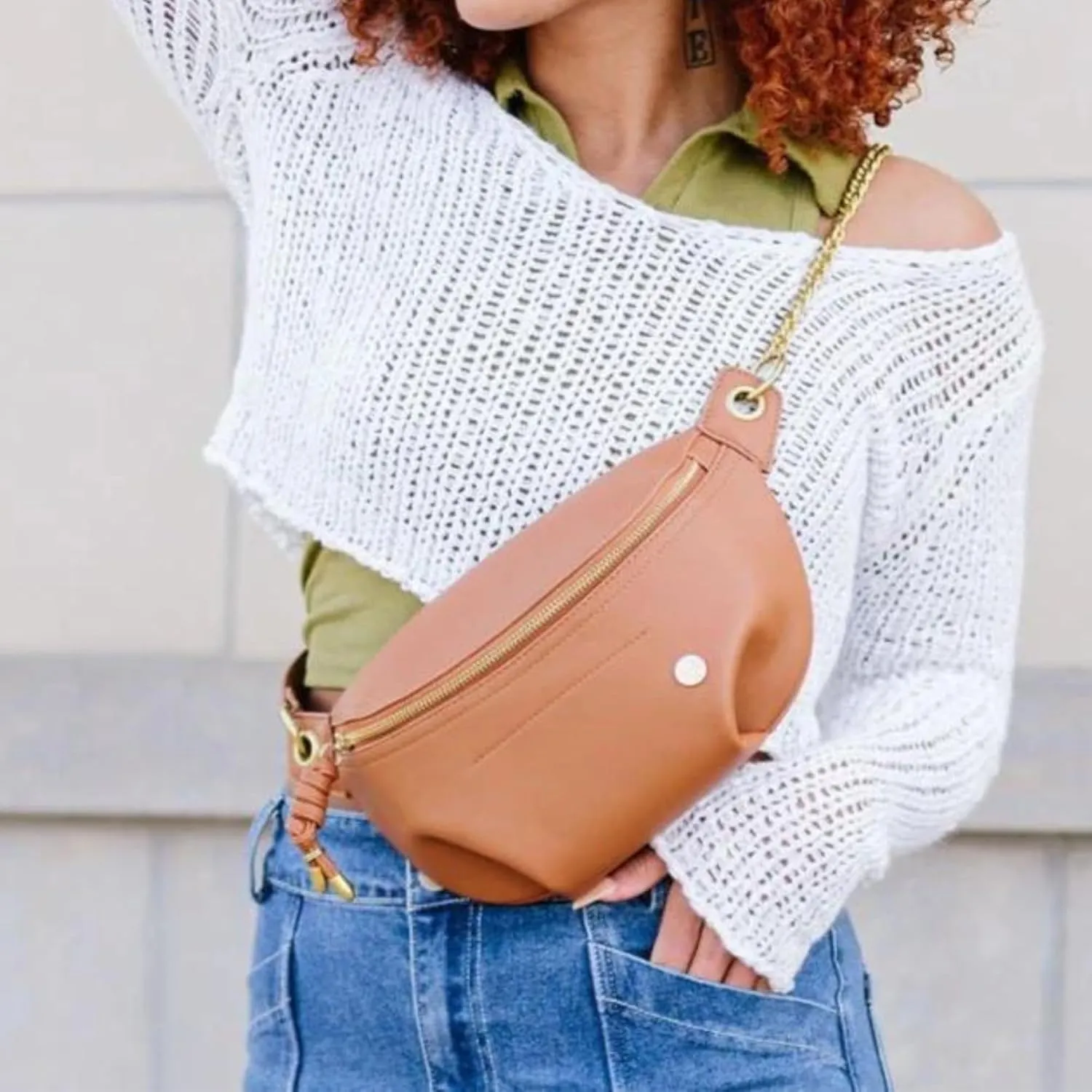 Modern Chic Belt Bag for Women - Catherine Vegan Leather Belt Bag, Crossbody Bag with Chain Strap and Interior Pocket