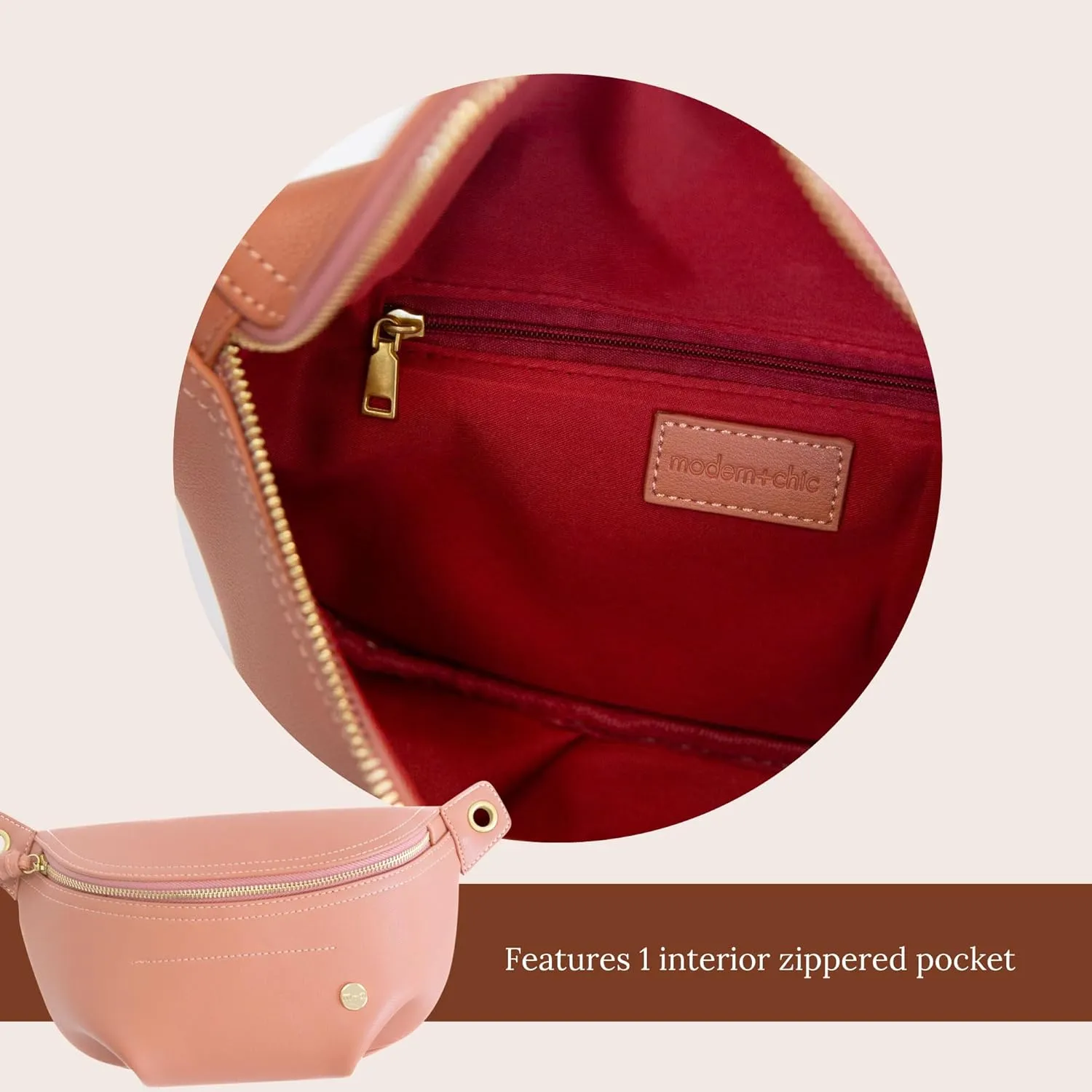 Modern Chic Belt Bag for Women - Catherine Vegan Leather Belt Bag, Crossbody Bag with Chain Strap and Interior Pocket