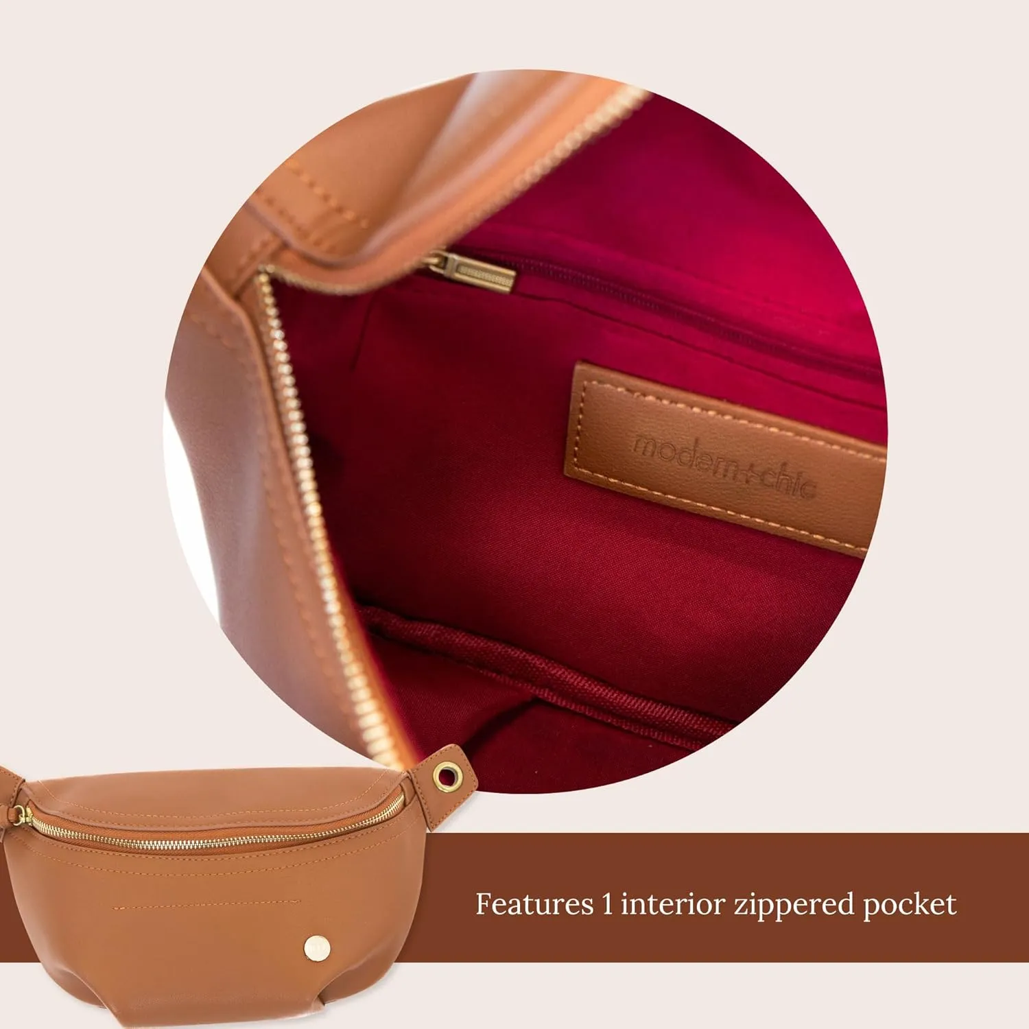 Modern Chic Belt Bag for Women - Catherine Vegan Leather Belt Bag, Crossbody Bag with Chain Strap and Interior Pocket