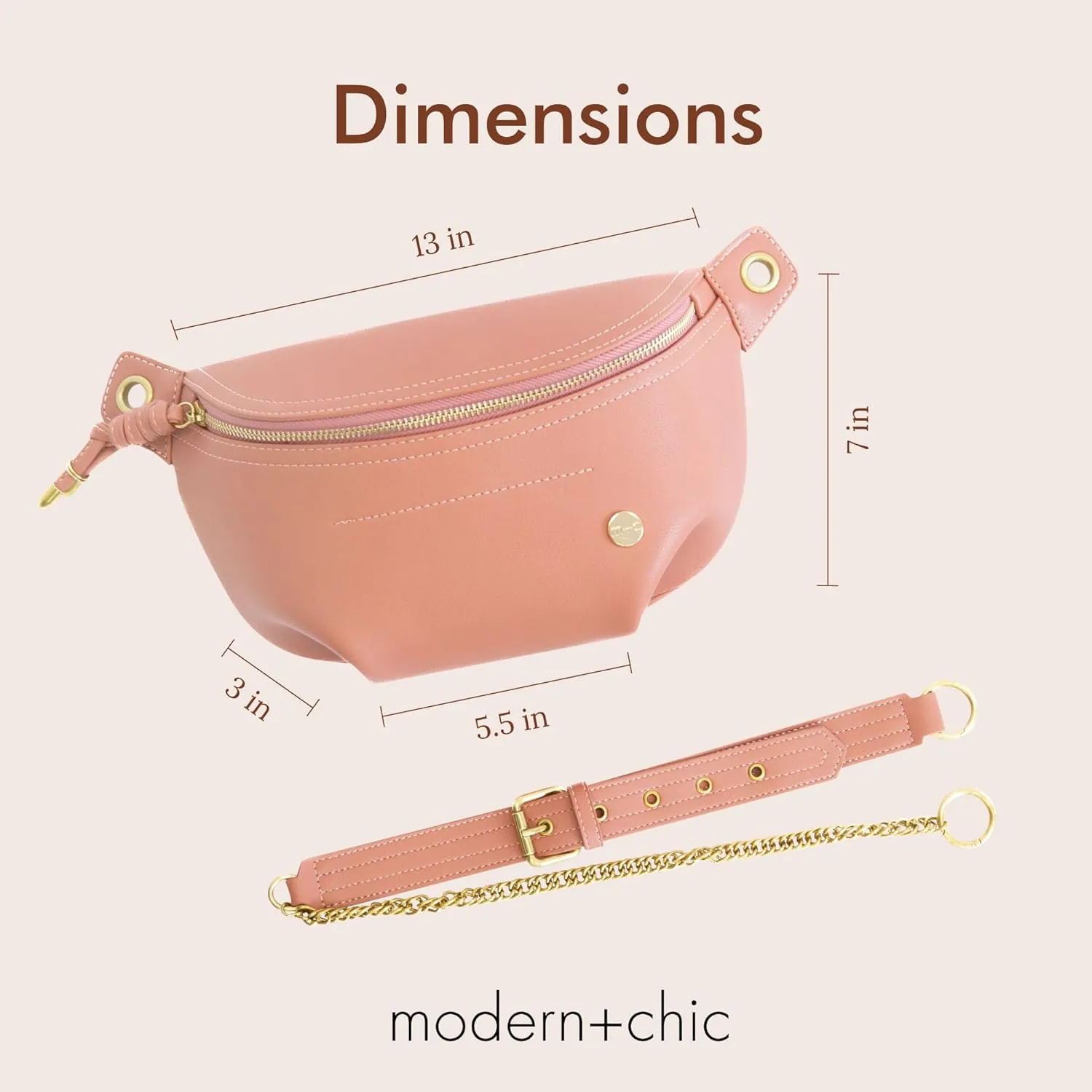 Modern Chic Belt Bag for Women - Catherine Vegan Leather Belt Bag, Crossbody Bag with Chain Strap and Interior Pocket