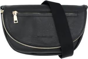 Modern Chic Crossbody Bags for Women - The Holly Foldover Crossbody Bag, Vegan Leather Belt Bag with Zipper Pockets - Black