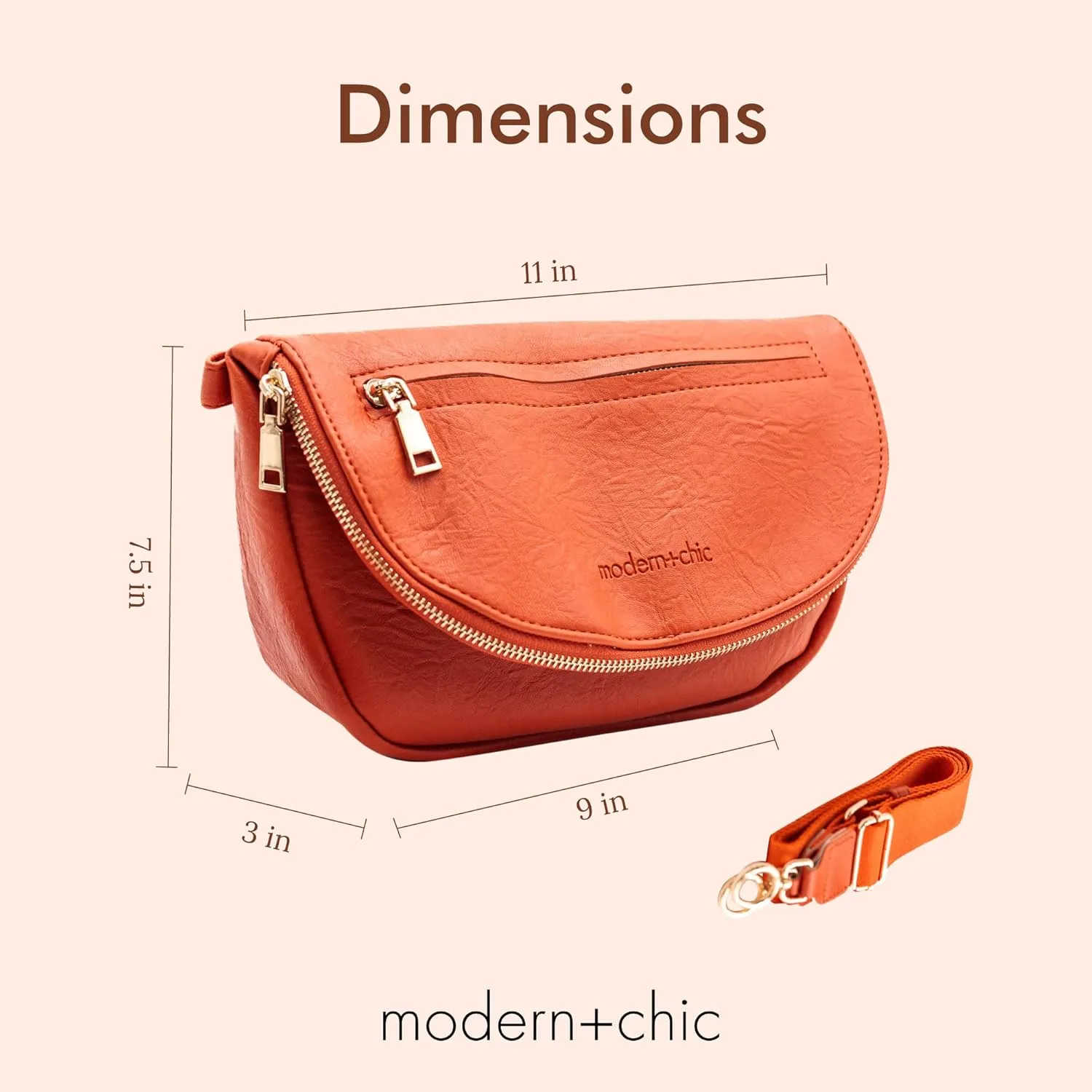 Modern Chic Crossbody Bags for Women - The Holly Foldover Crossbody Bag, Vegan Leather Belt Bag with Zipper Pockets - Tangerine