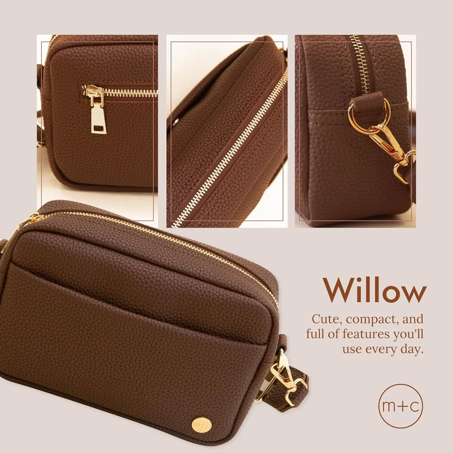 Modern Chic Crossbody Bags for Women - Willow Convertible Crossbody Purse, Vegan Leather Shoulder or Belt Bag with Strap