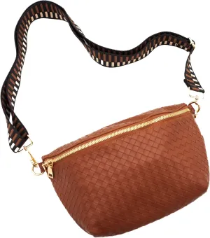 Modern Chic Rory Oversized Crisscross Belt Bag for Women, Vegan Leather Crossbody Bag with Strap and Multiple Pockets