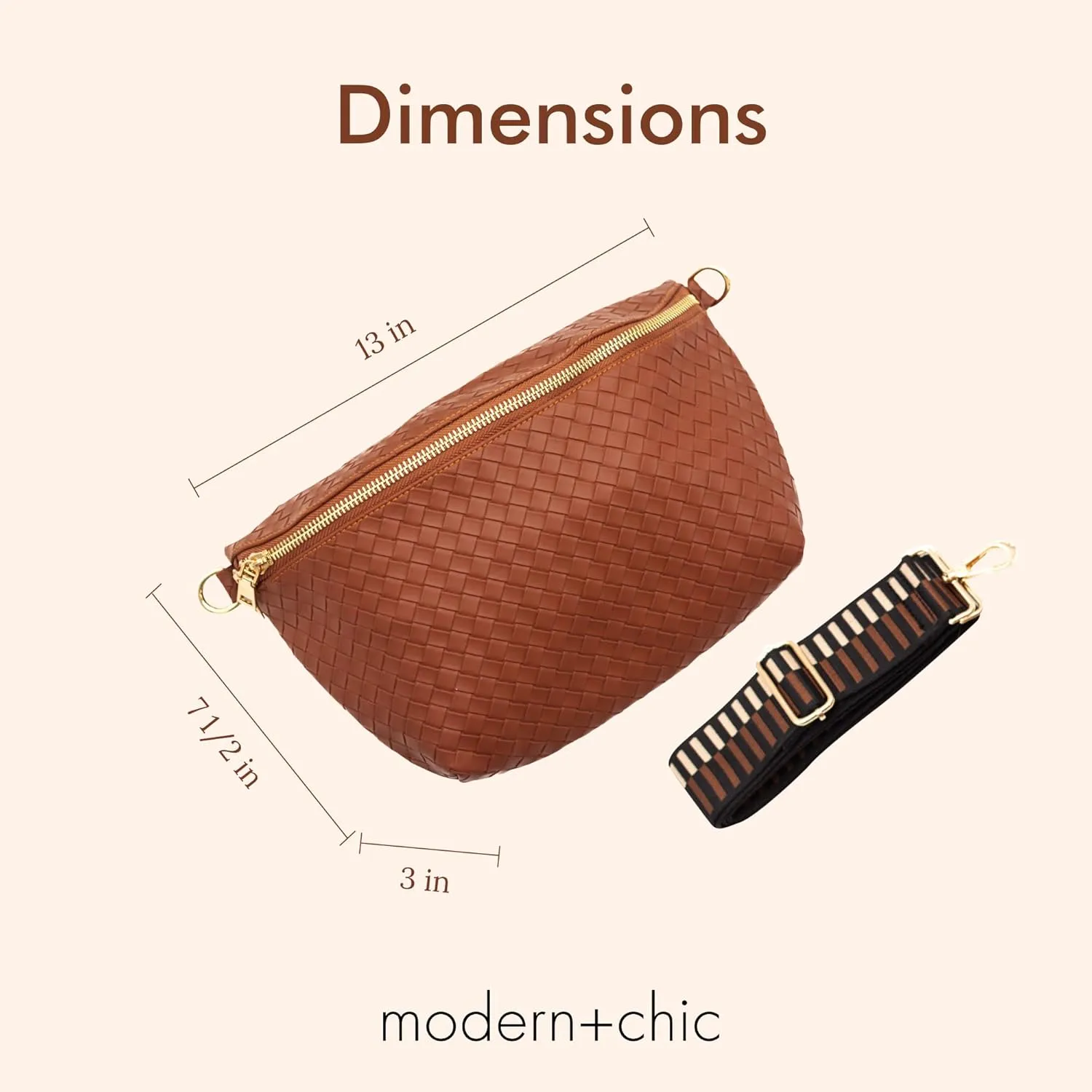 Modern Chic Rory Oversized Crisscross Belt Bag for Women, Vegan Leather Crossbody Bag with Strap and Multiple Pockets